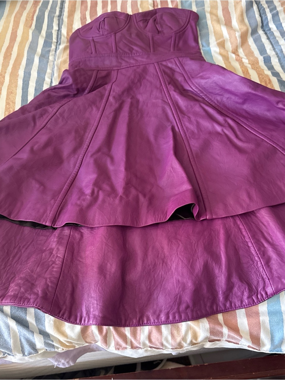 bebe Purple Genuine Leather Strapless Dress